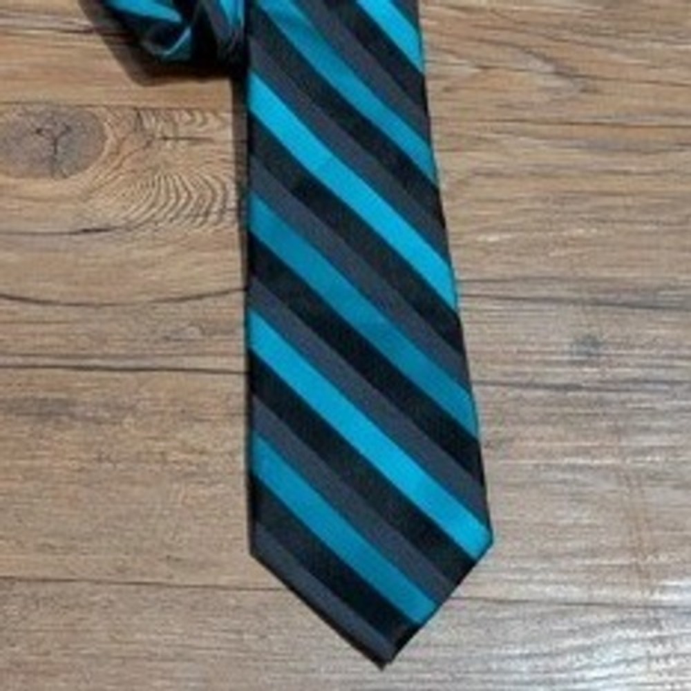 Express Mens Necktie Blue Black Diagonal Striped Polyester Tie